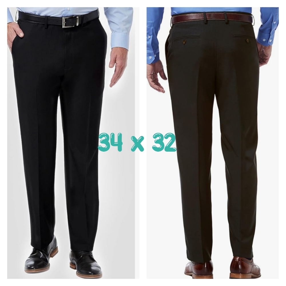 Haggar H26 Mens 34x32 Black Buiness Stretch Dress Pant Classic Fit Flat Front